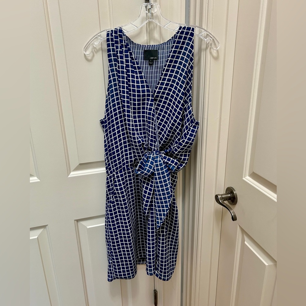 Navy Blue Checkered Dress, Size L